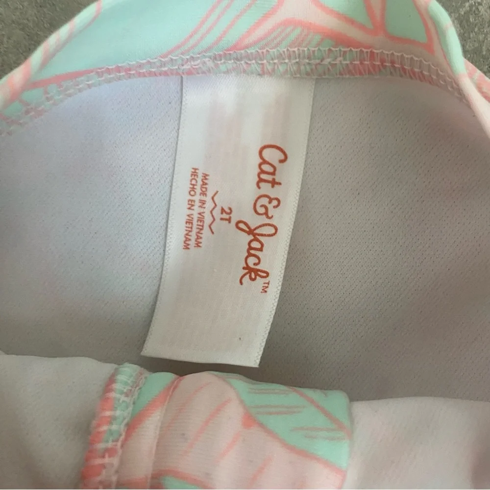 NWOT Cat & Jack toddler one piece swim palm print pink green 2T